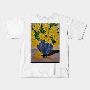 A beautiful bouquet of mixed flowers in a glass vase Kids T-Shirt